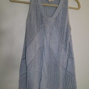 CAbi Sea Spray Sky Blue Silk Open Linen Tank Vest